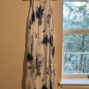 Elegant White and Black Floral Dress